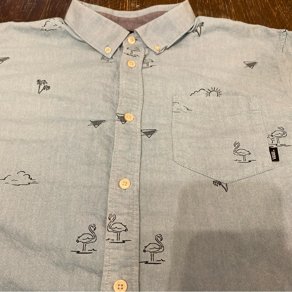 VANS Shirt Adult XL Light Blue Flamingo All Over Print Casual Mens Skater - Picture 5 of 10